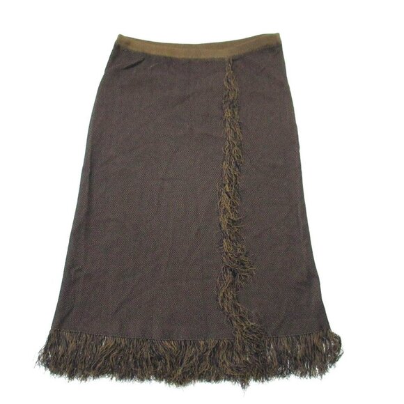 NWT J.Crew A-line Midi in Light Pecan Navy Fringe Wrap Sweater Skirt L - Picture 1 of 5